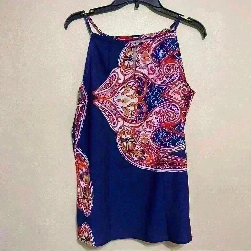 Sleeveless Keyhole Detail Top Size M Bohemian Vacation Travel Summer Spring - Picture 2 of 8